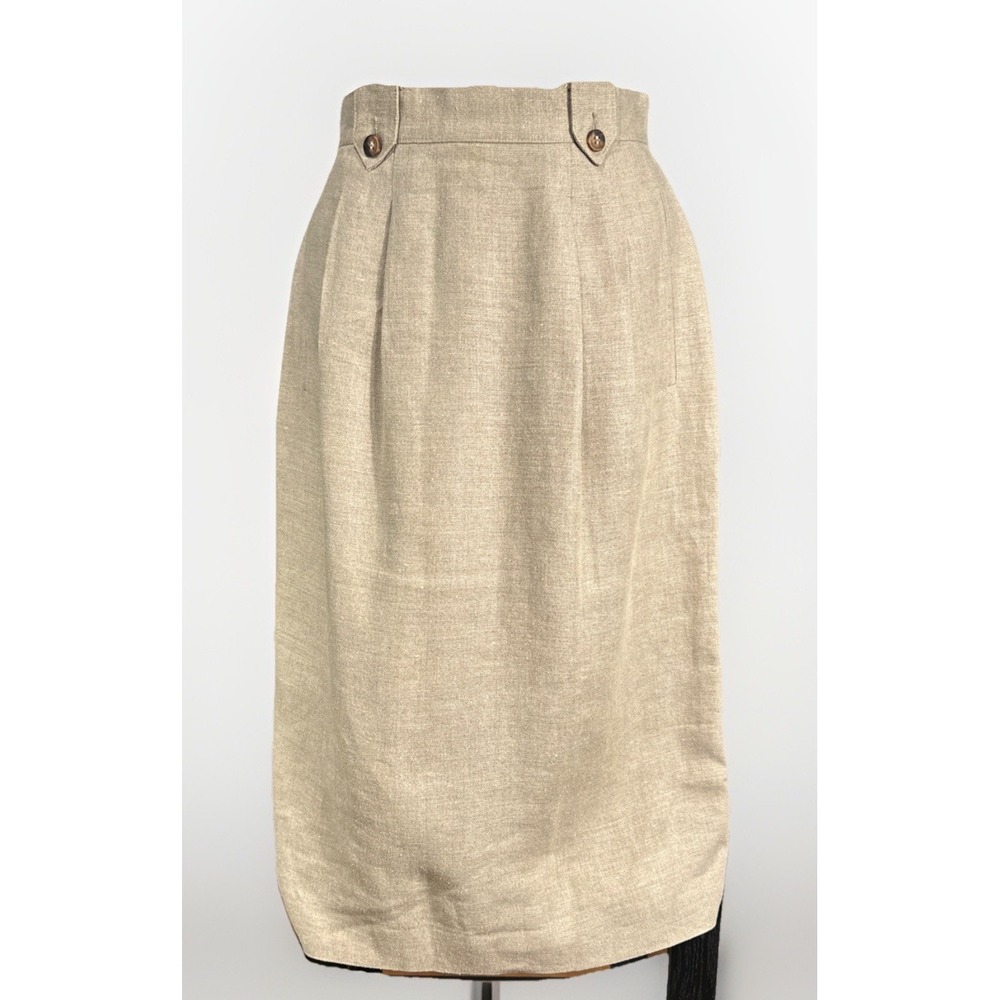 Liz Claiborne Size 4 Linen Midi Pencil Skirt Pockets Vintage‎ Made In The USA